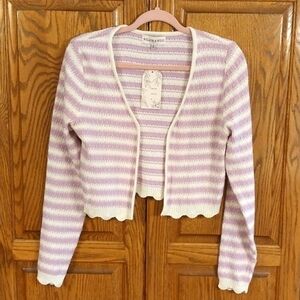 Wind & Willow NWT Women's‎ Sz Med Open Front Cropped Knit Cardigan Purple White
